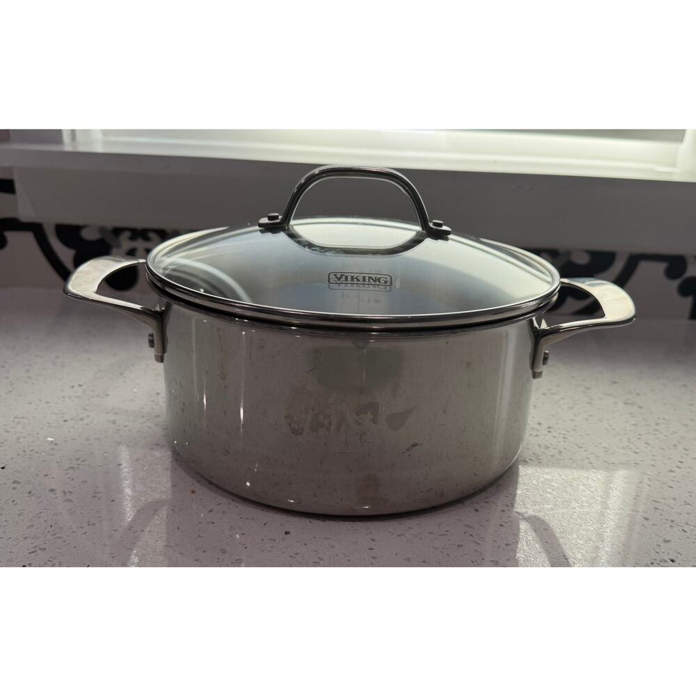 VIKING 3-Ply Stainless Steel 4Qt Stockpot w/ Glass Lid Professional Cookware